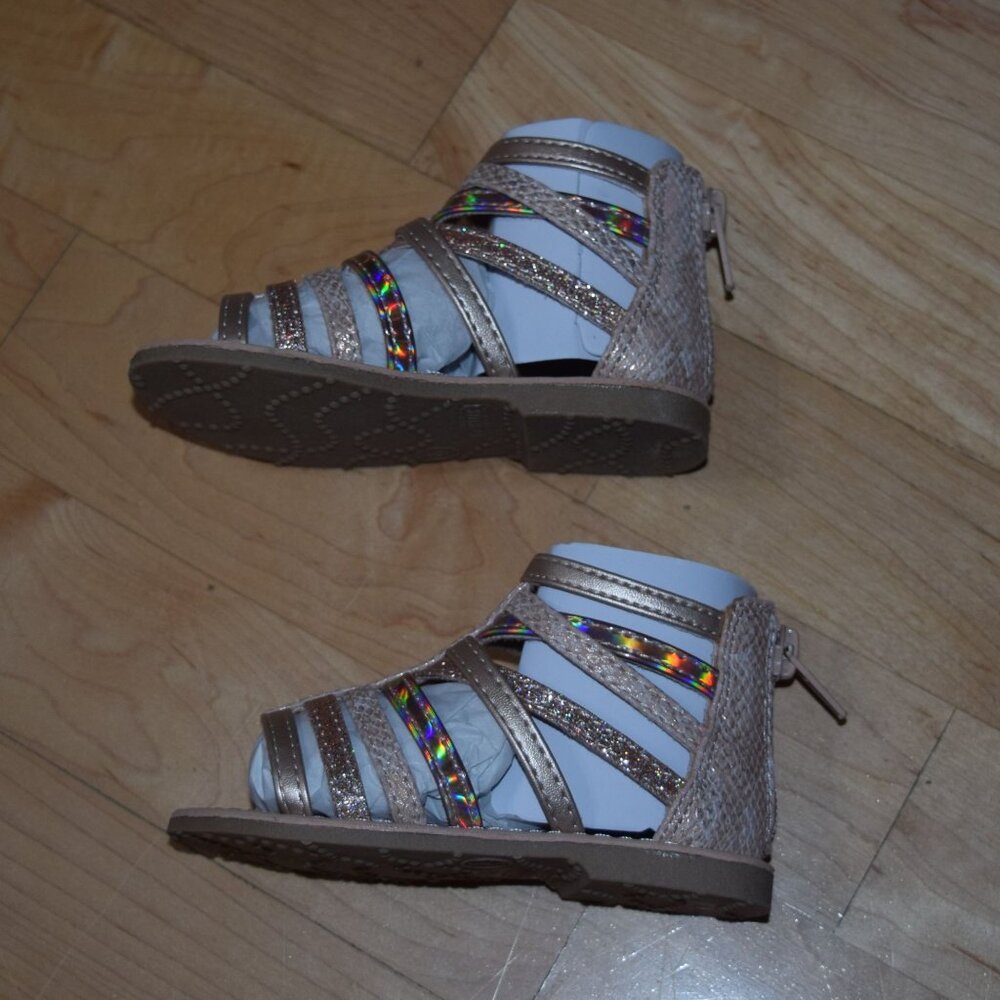 New! Baby Toddler Girls' sz 6 SEYCHELLES Gladiator Gold Glitter Sandals Shoes - Picture 2 of 9